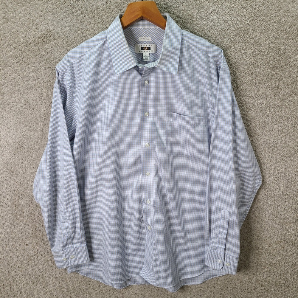 Joseph Abboud Shirt Mens 17.5 34/35 Blue Plaid Button Down Cotton Casual